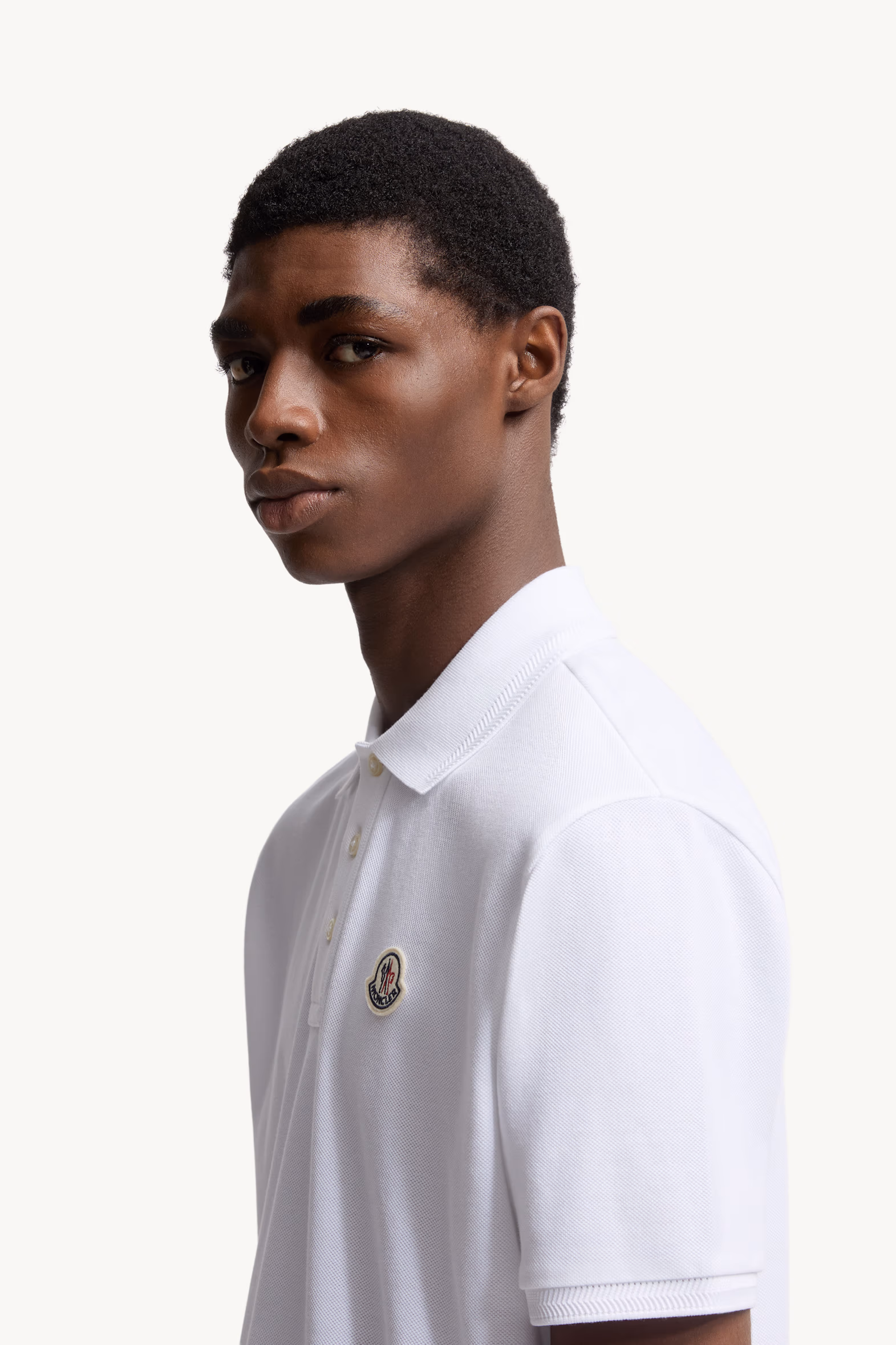 Logo Patch Cotton Piquet Polo Shirt Men White Moncler 4